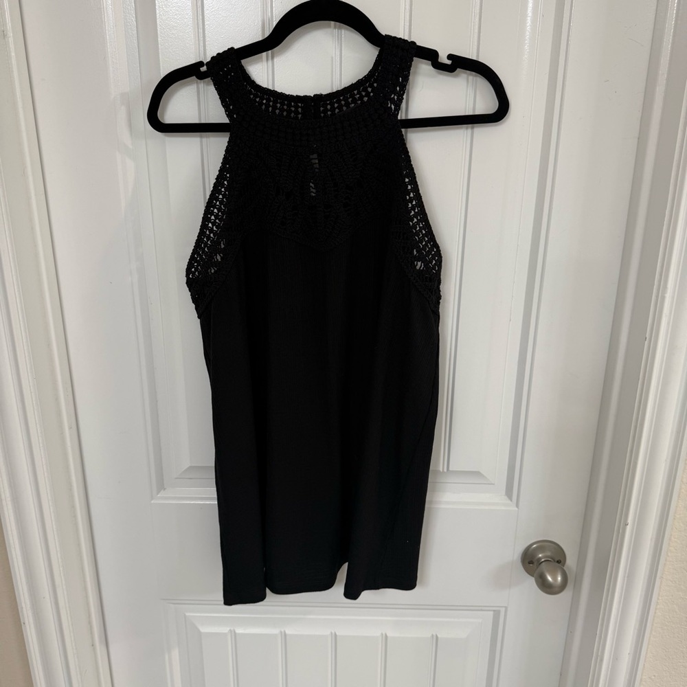 Torrid Black Crochet Yoke Halter Tank Top